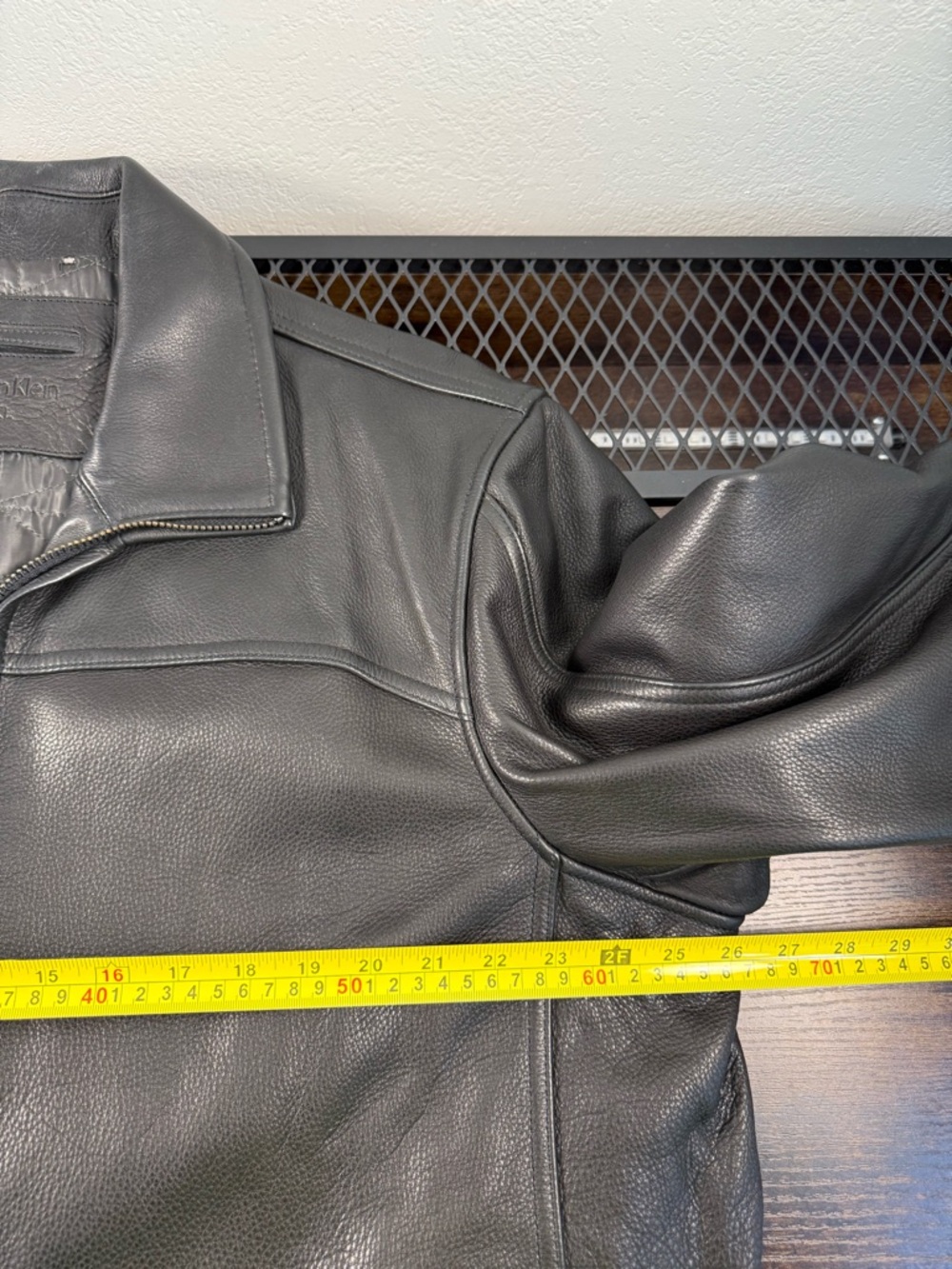 Vintage Calvin Klein Men's Leather Jacket XL Black Full Zip Wool Lined Coat - Picture 9 of 12